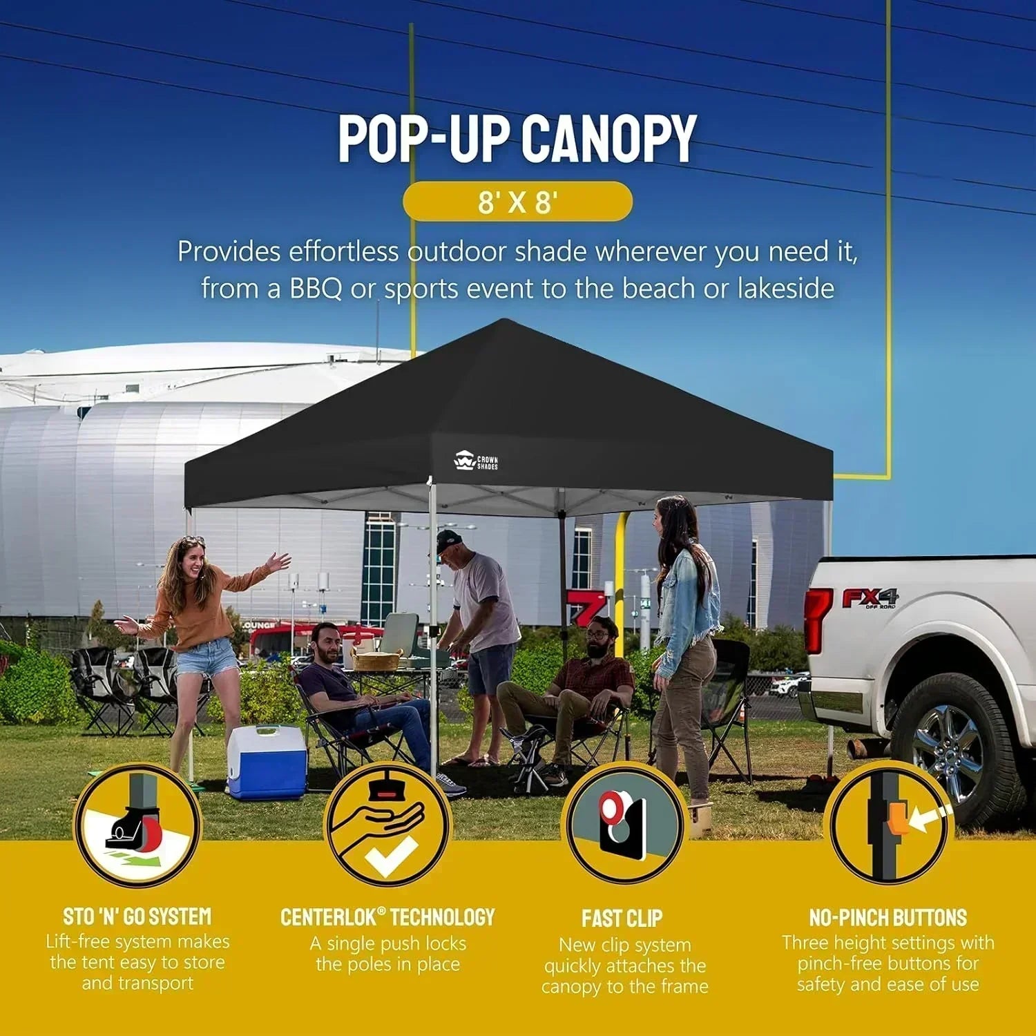 10x10 Pop-Up Awning One-Click Installation Beach Tent Outdoor Sunshade Silver Coated Top