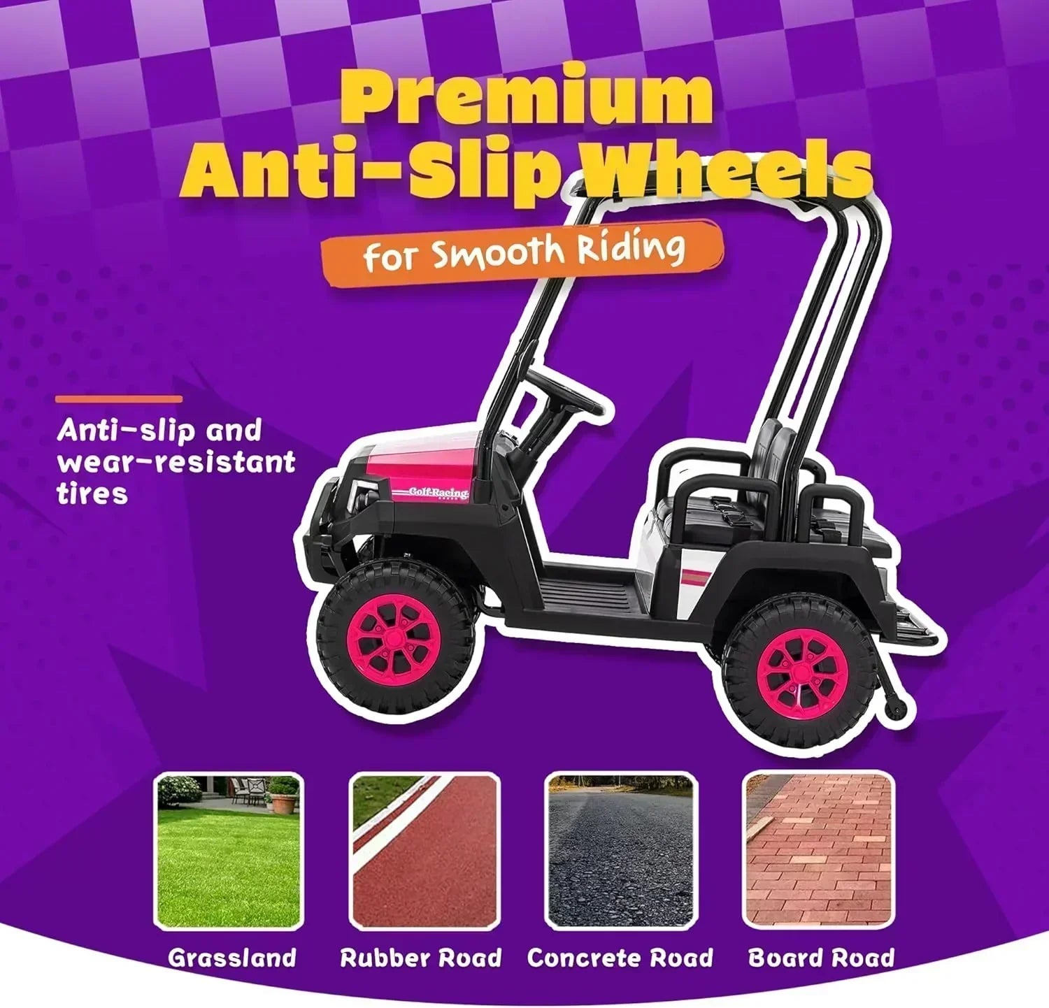 24V 7AH Children's Golf Cart with Remote Control Removable Awning 4-Wheel Spring Suspension