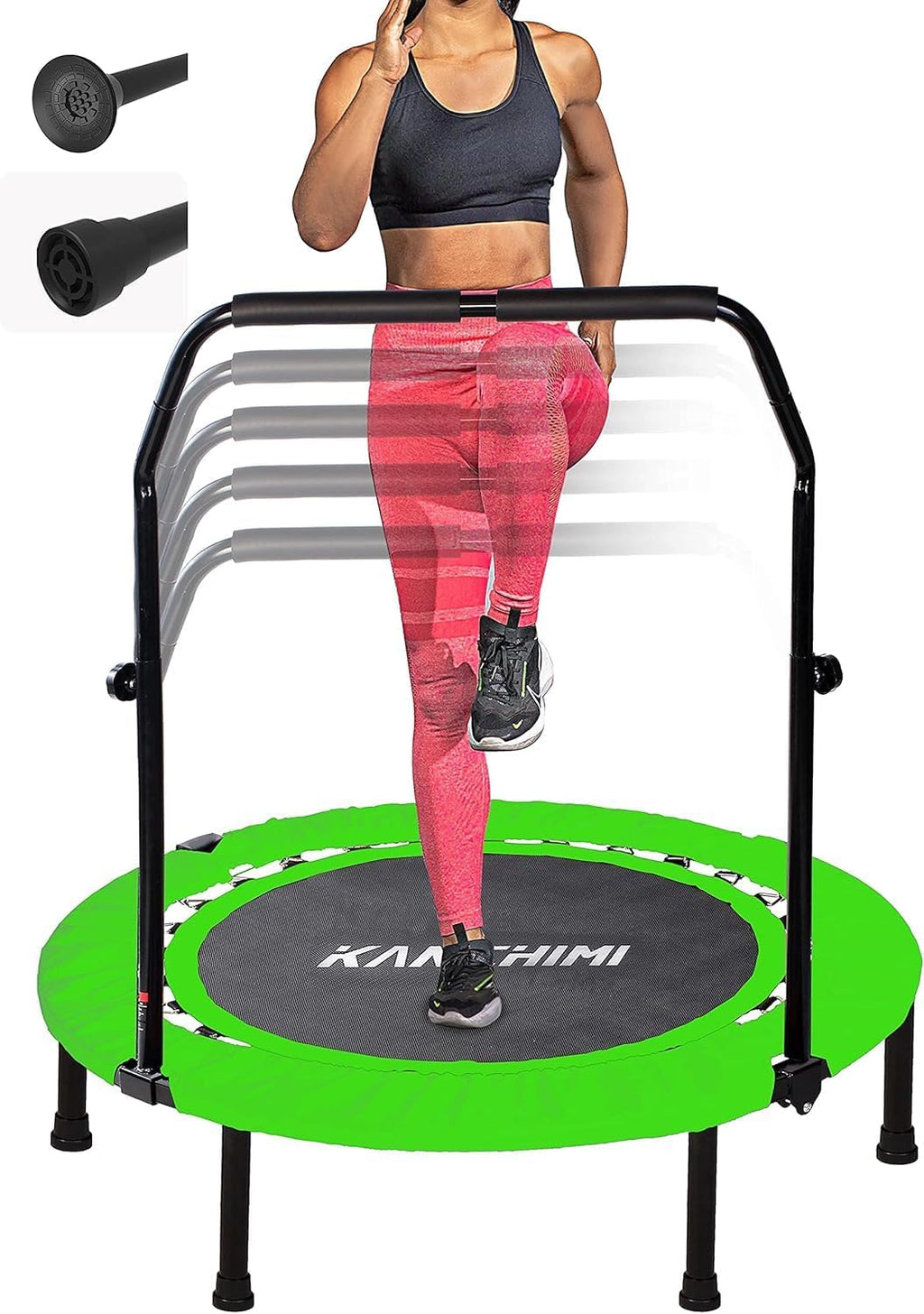 Kanchimi 40 48 Folding Mini Fitness Indoor Exercise Workout Rebounder Trampoline with Handle, Max Load 330lbs