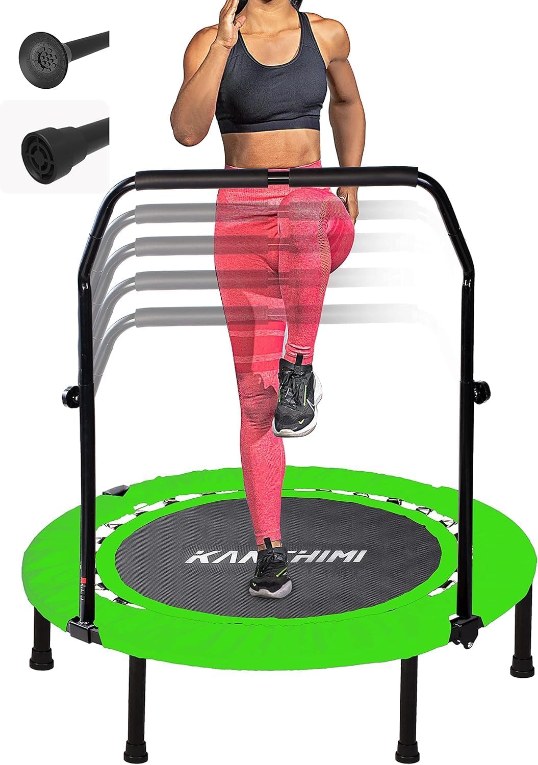 Kanchimi 40 48 Folding Mini Fitness Indoor Exercise Workout Rebounder Trampoline with Handle, Max Load 330lbs