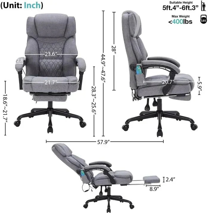 Massage Office Chair with Footrest 6 Point Vibration and Heating Home Office Desk Chair