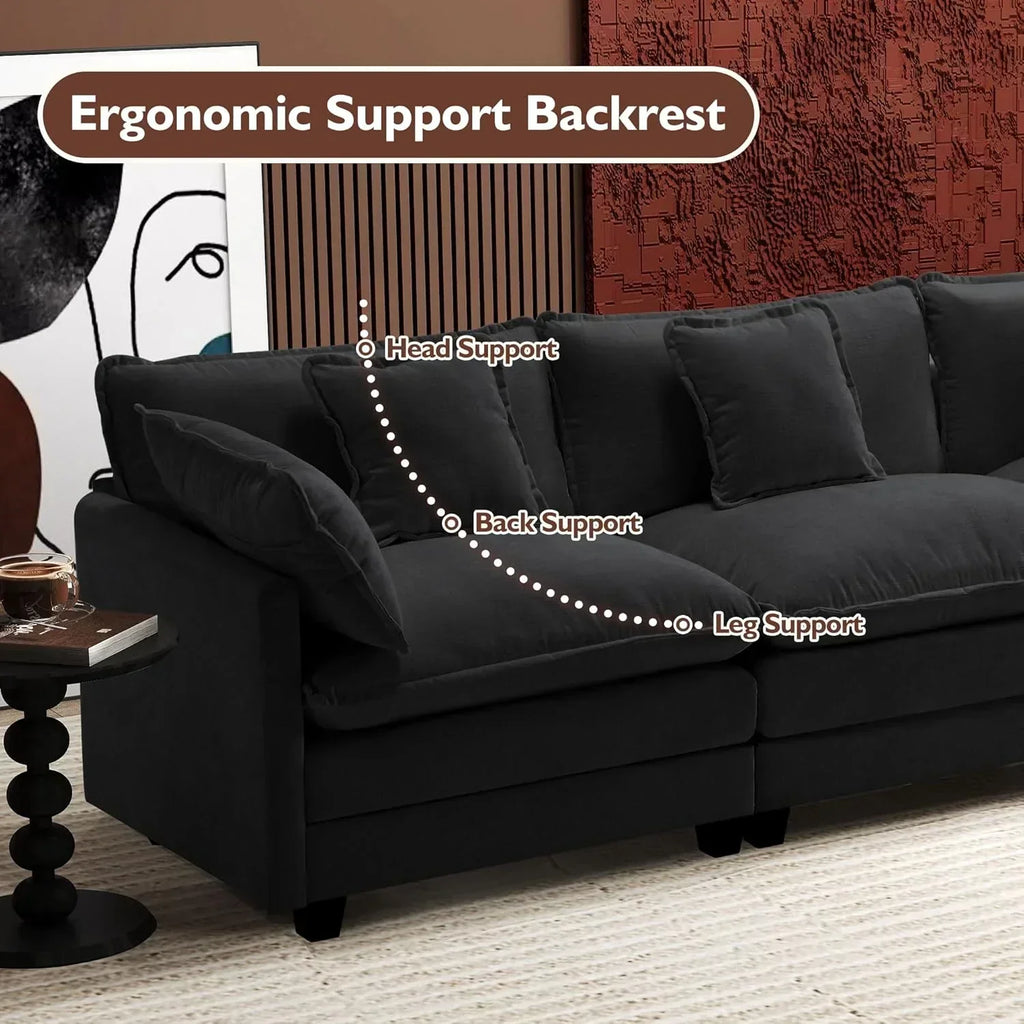 111.4 Inch L Shaped Modern Sofa Modular Cloud Sofa with Ottoman 4 Seater Chenille Deep Seat Sofa