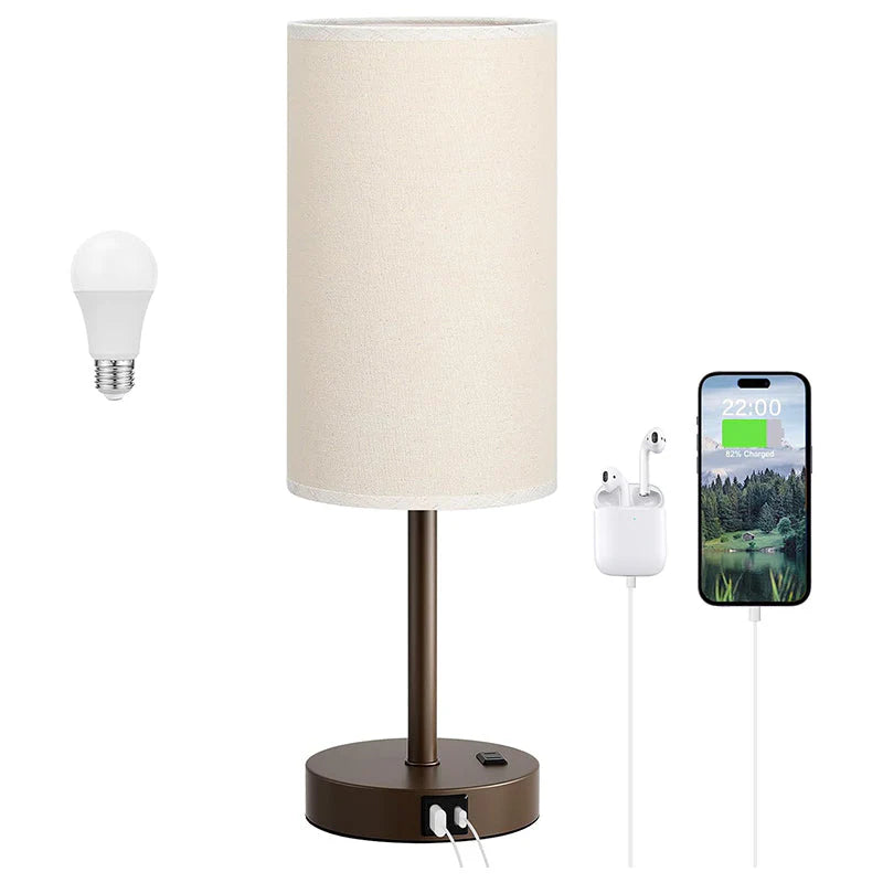 Touch Bedside Table Lamp with USB Wood Base 3 Way Dimmable Small Nightstand Lamp with LED Bulb for Bedroom Living Room