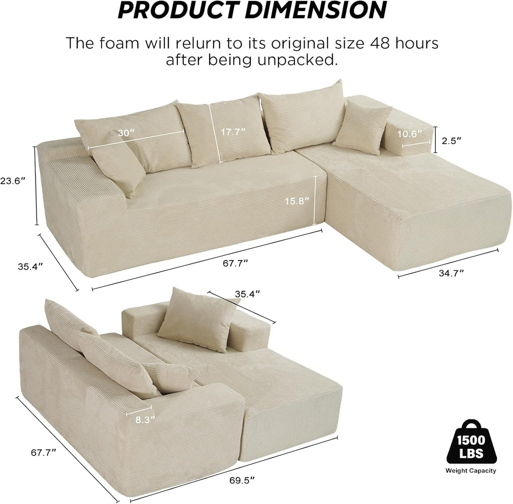 Cloud sofa with L-shaped lounge chair modern modular sofa with deep seats