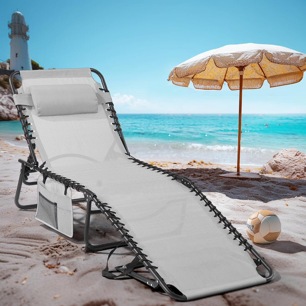 Unovivy Outdoor Chaise Lounge Chairs Portable Folding Pool Lounge Chair with Reclining Back