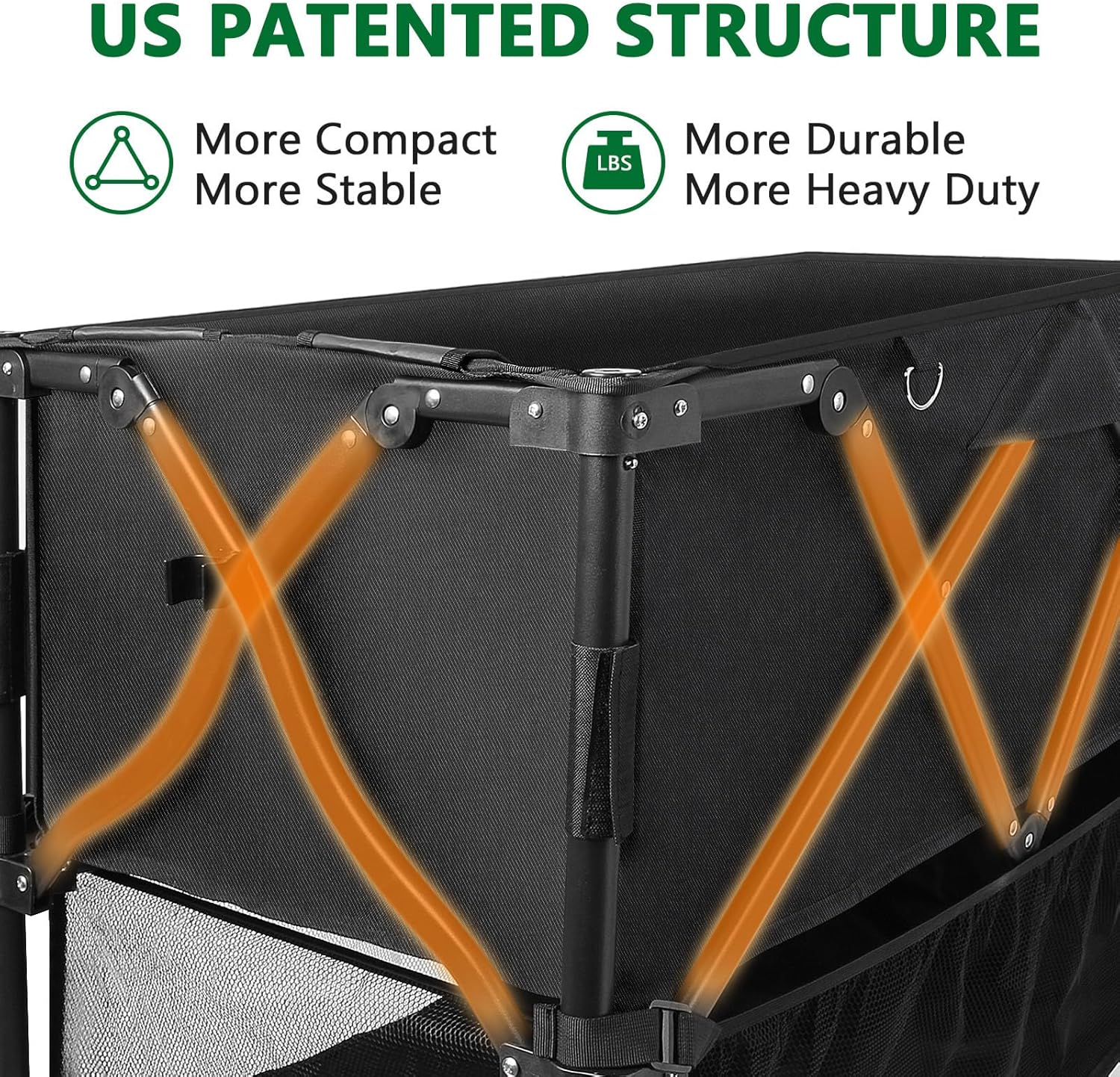 Double Decker Wagon 600lb Capacity & 400L Collapsible Sports Wagon with Big Wheels 54 Extended Utility Folding Cart