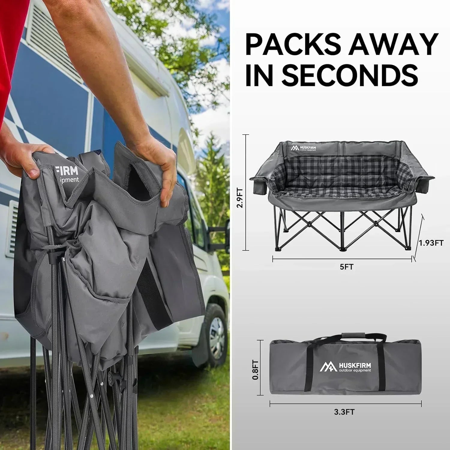 Camping Chair Upholstered Loveseat Heavy Duty Extra Large Camping Sofa Folding Sofa