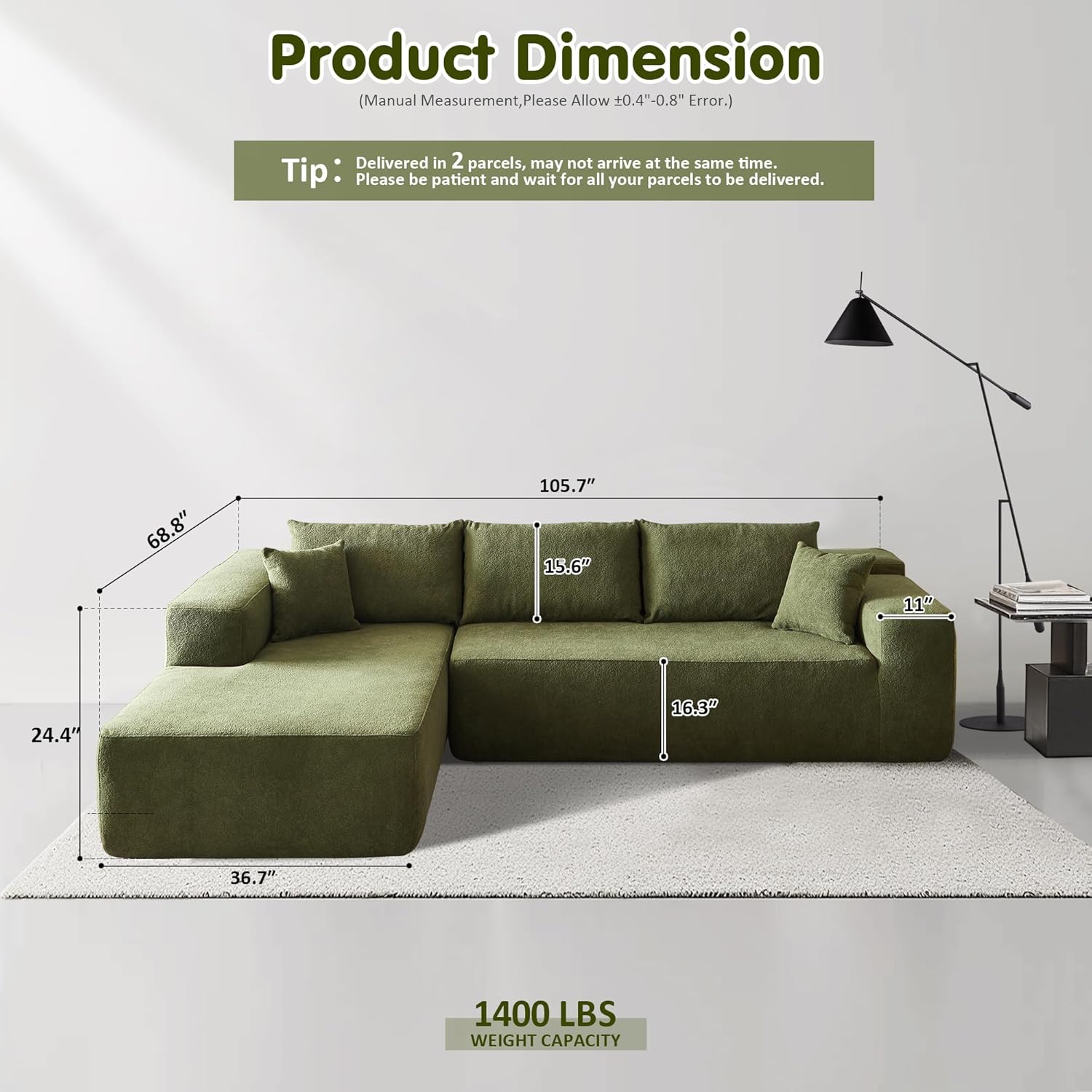 Ovios 104 Cloud Section Sofa L-shaped lounge chair, modern modular sofa