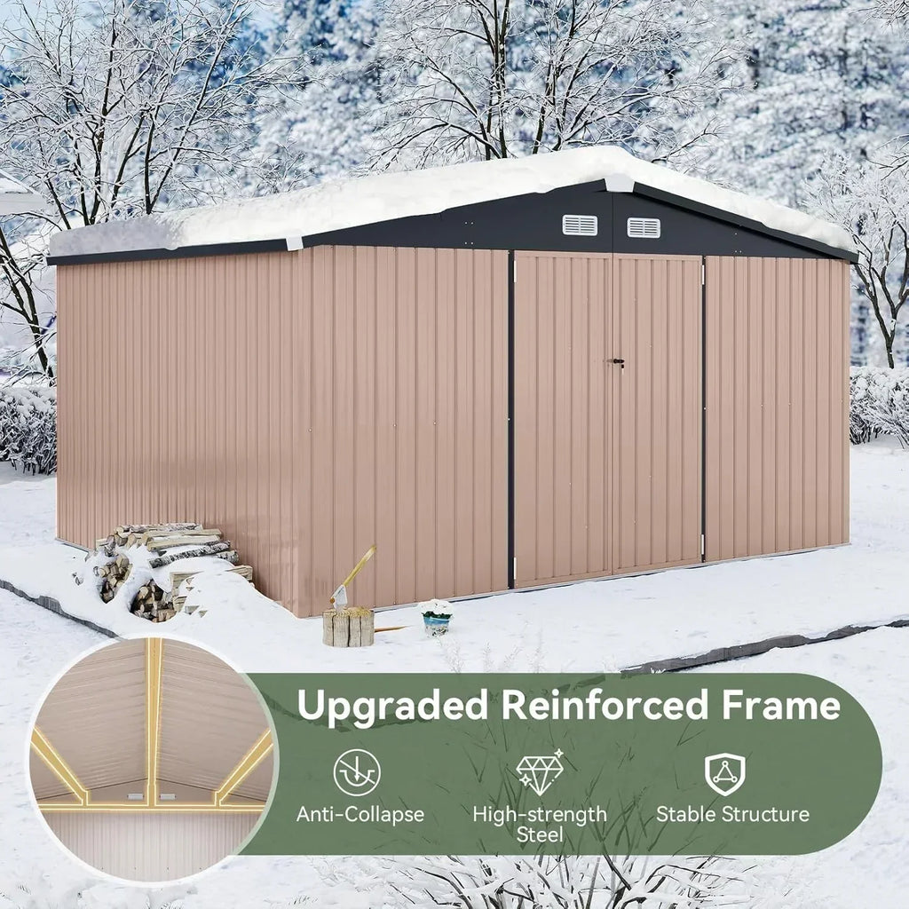 Aoxun 12x10 FT Shed Metal Outdoor Waterproof Storage Shed Steel Utility Garden Tool Shed