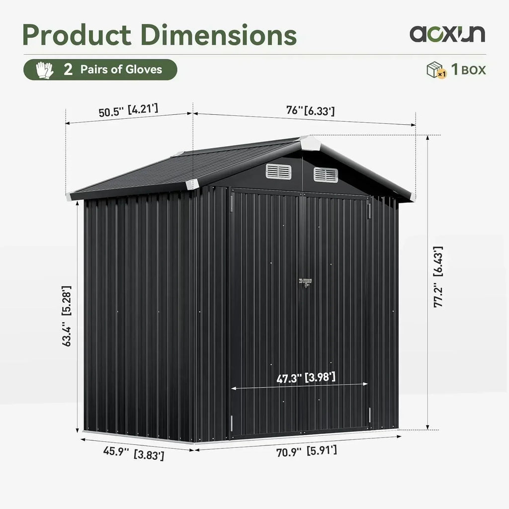 Aoxun 6.2x4 FT Shed Outdoor Storage Shed Metal Garden Shed Sloping Roof Tool Shed Bike Shed