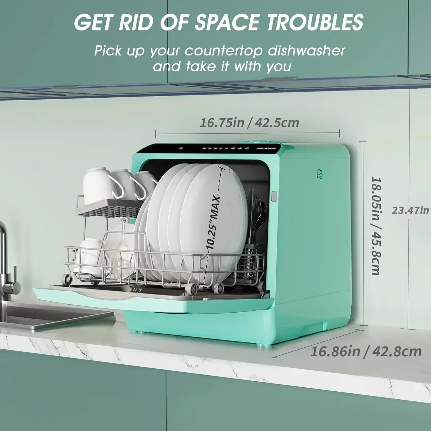 AIRMSEN portable tabletop dishwasher 5 washing programs mini dishwasher