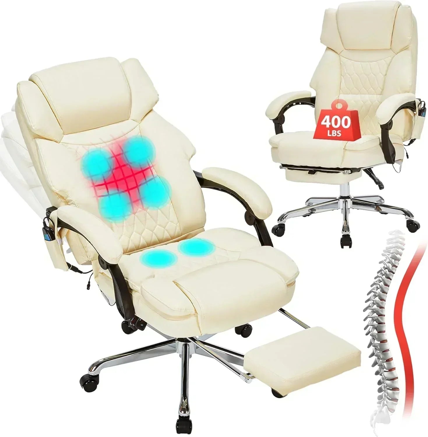 Massage Office Chair with Footrest 6 Point Vibration and Heating Home Office Desk Chair