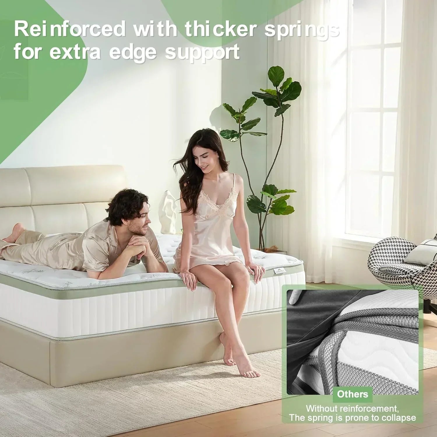 12-inch queen-size mattress medium-firm memory foam hybrid mattress with pocket springs