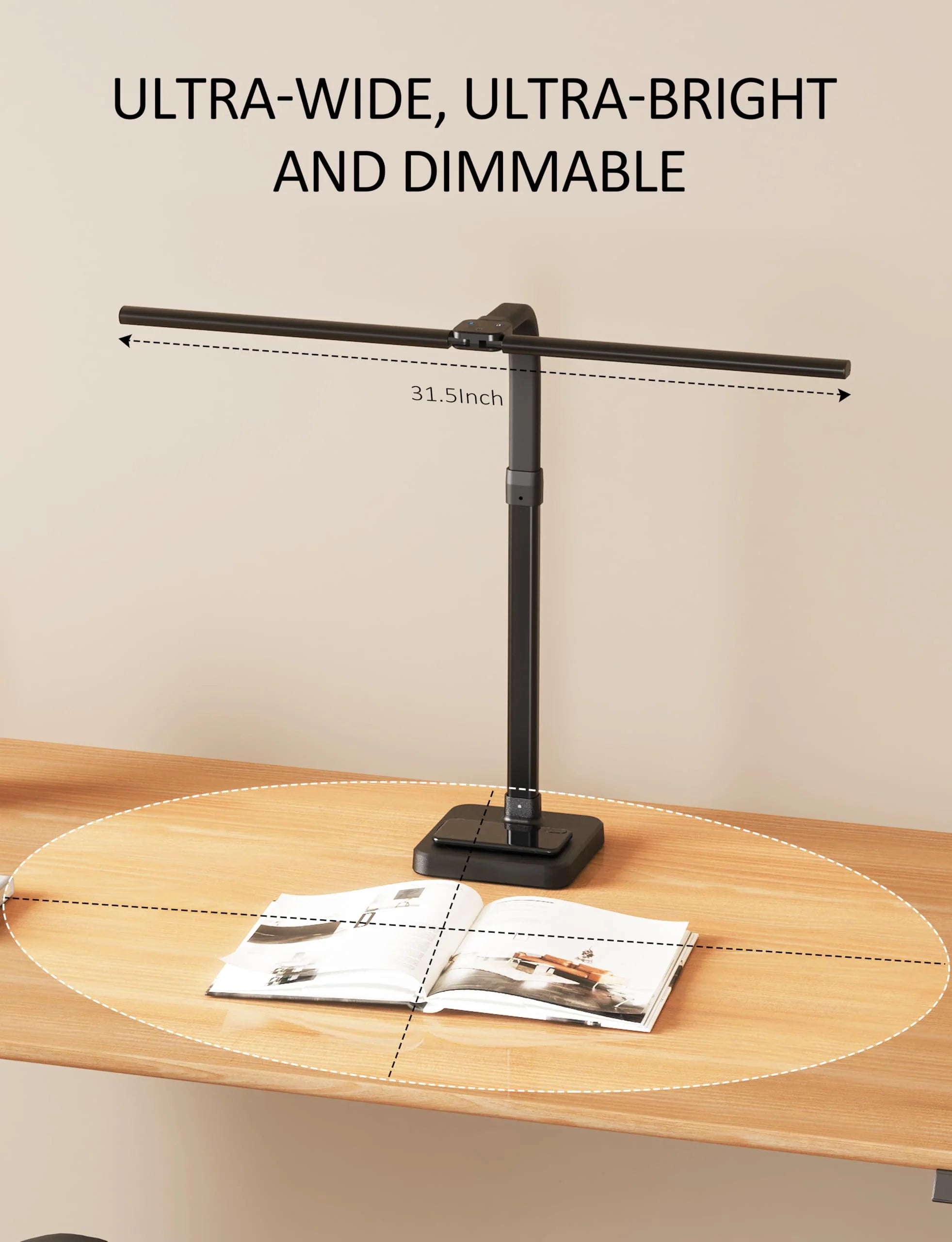 LED Desk Lamp for Home Office Double Head 24W Architect Light with 5 Brightness Levels Flexible Gooseneck