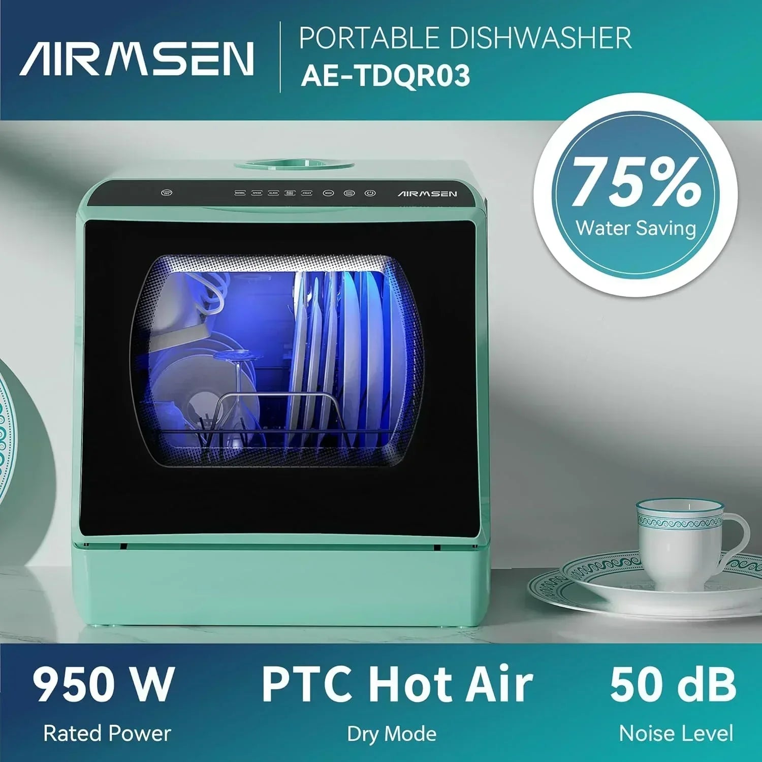 AIRMSEN portable tabletop dishwasher 5 washing programs mini dishwasher