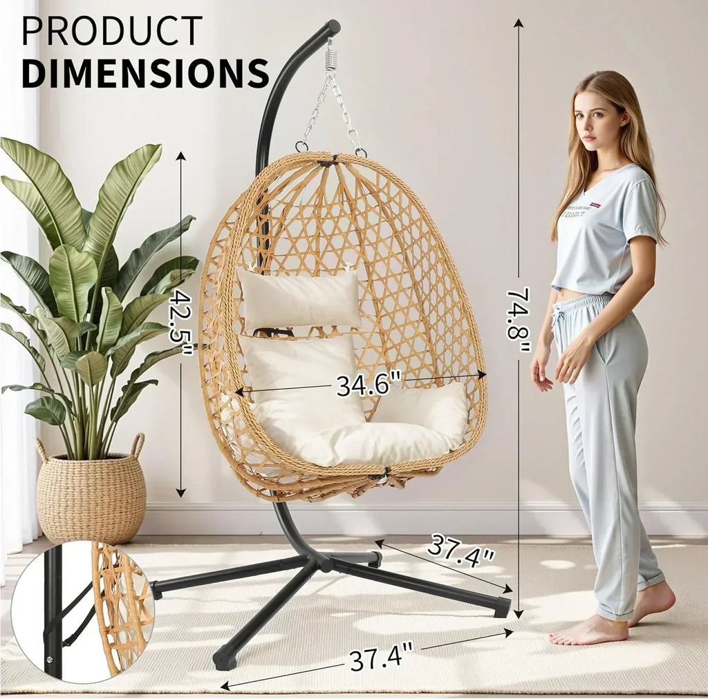 Egg Chair with Stand Patio Wicker Hanging Chair Hammock Swing Chair 350LBS Capacity for Bedroom
