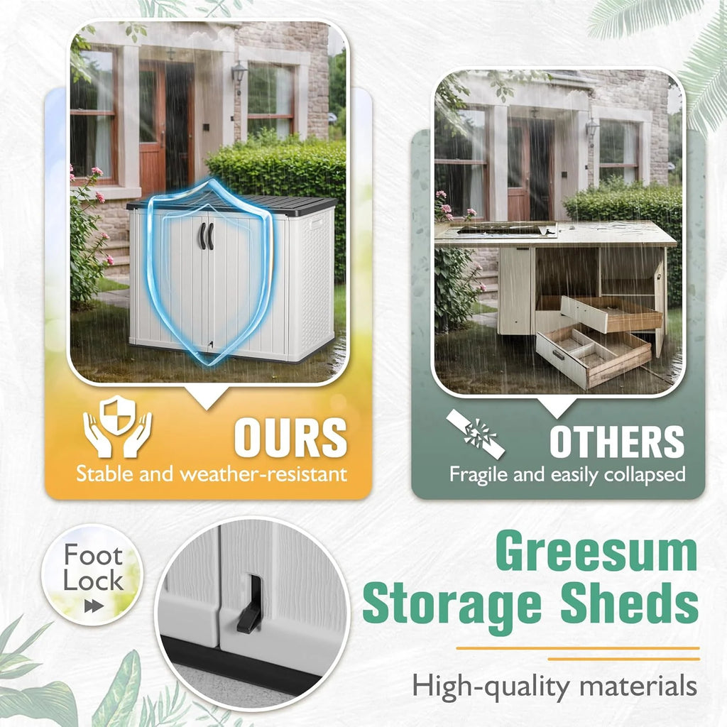 Greesum Outdoor Horizontal Storage Shed 27 Cu.ft Resin Large Storage Box for Garden Patio
