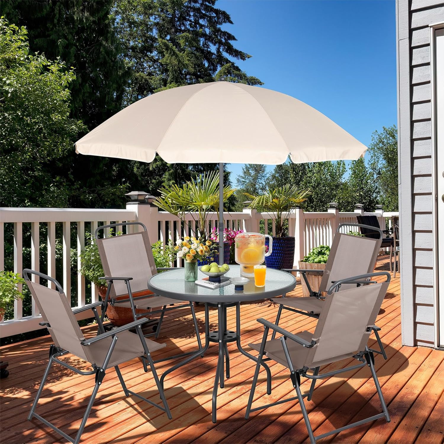 Vongrasig 6 Piece Folding Patio Dining Set Small Metal Outdoor Garden Patio Table and Chair Set