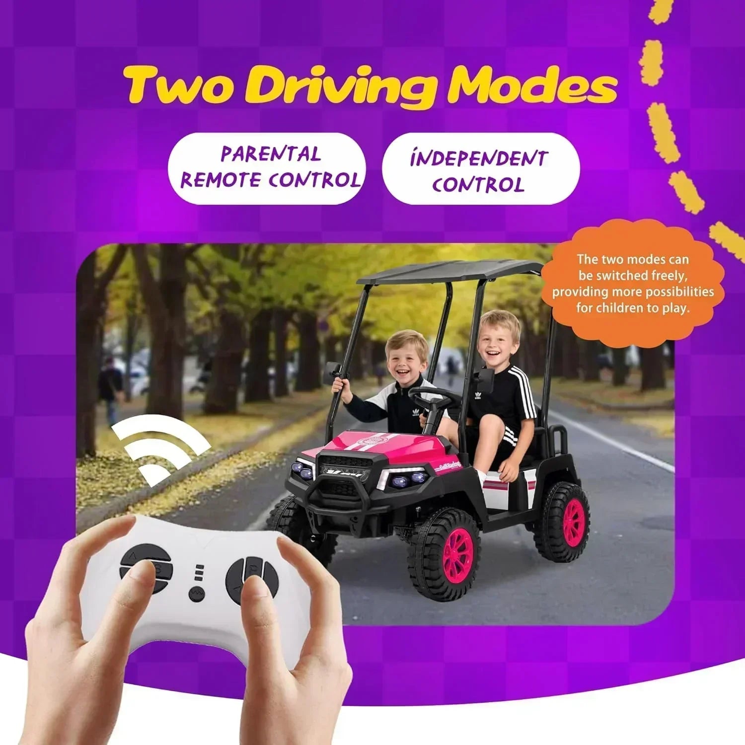 24V 7AH Children's Golf Cart with Remote Control Removable Awning 4-Wheel Spring Suspension