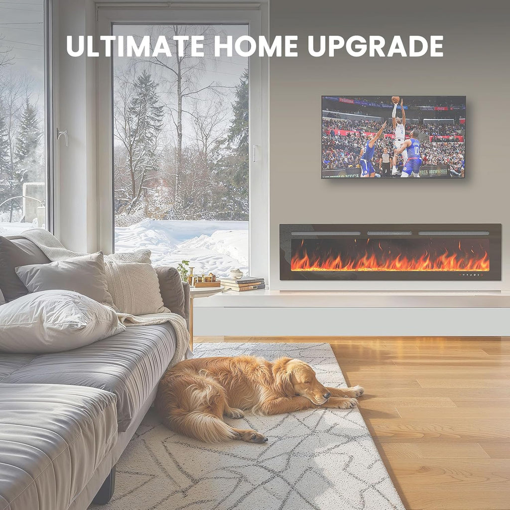 Silonn 50��Smart Electric Fireplace Heater with App & Remote Control, 5300 BTU Heat Output, Ultra-Slim Wall-Mounted or Recessed Electric Fireplace Inserts with Timer, 20 Flame Colors,WiFi Enabled