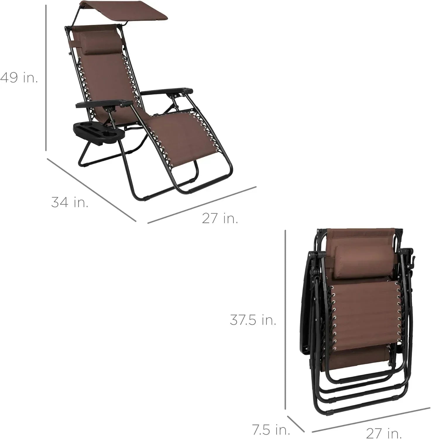 Best Choice Products Folding Zero Gravity Recliner Patio Lounge Chair Adjustable Canopy Shade