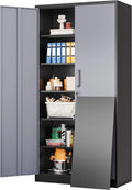 Metal Storage Cabinet with 2 Doors and 6 Shelves,Black Metal Cabinet with Lock,71 Lockable Garage Storage Cabinets,Locking File Cabinet,Steel Tool Cabinets for Home,Office,Garage,Shop,School