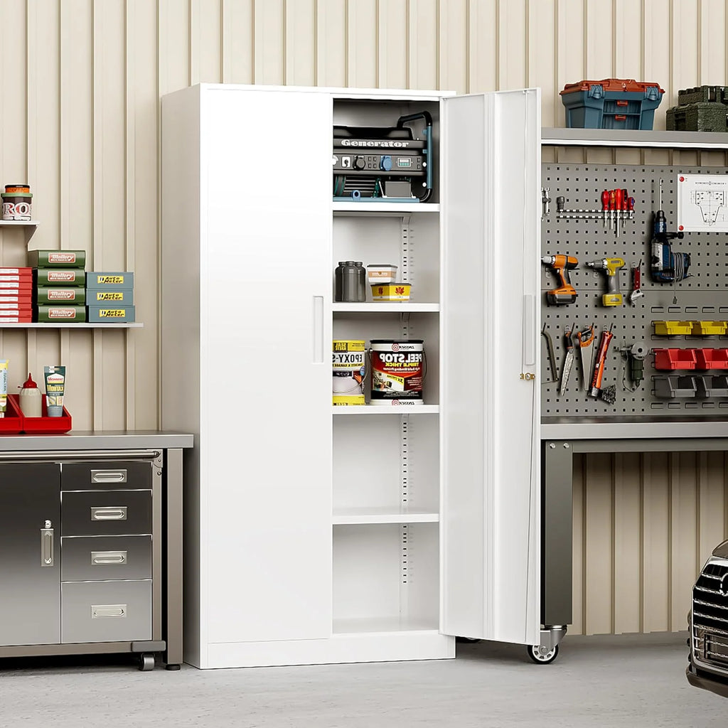 Greenvelly Metal Storage Cabinet, 72 Black Locking Metal Cabinet with 2 Doors and 4 Adjustable Shelves, Lockable Garage Storage Cabinets for Home Office, Garage, Kitchen, Living Room
