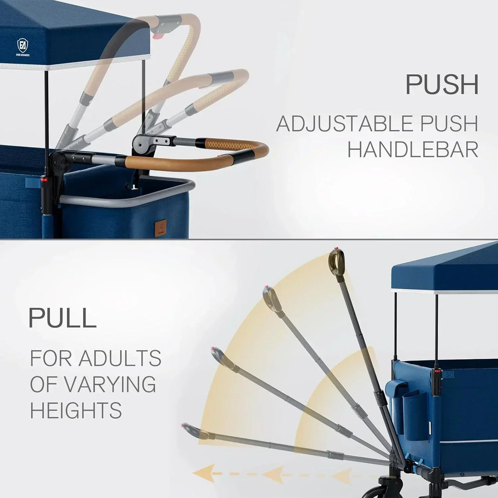 EVER ADVANCED Side-unzip Wagon Stroller for 2 Kids Push Pull Stroller with Adjustable Handle