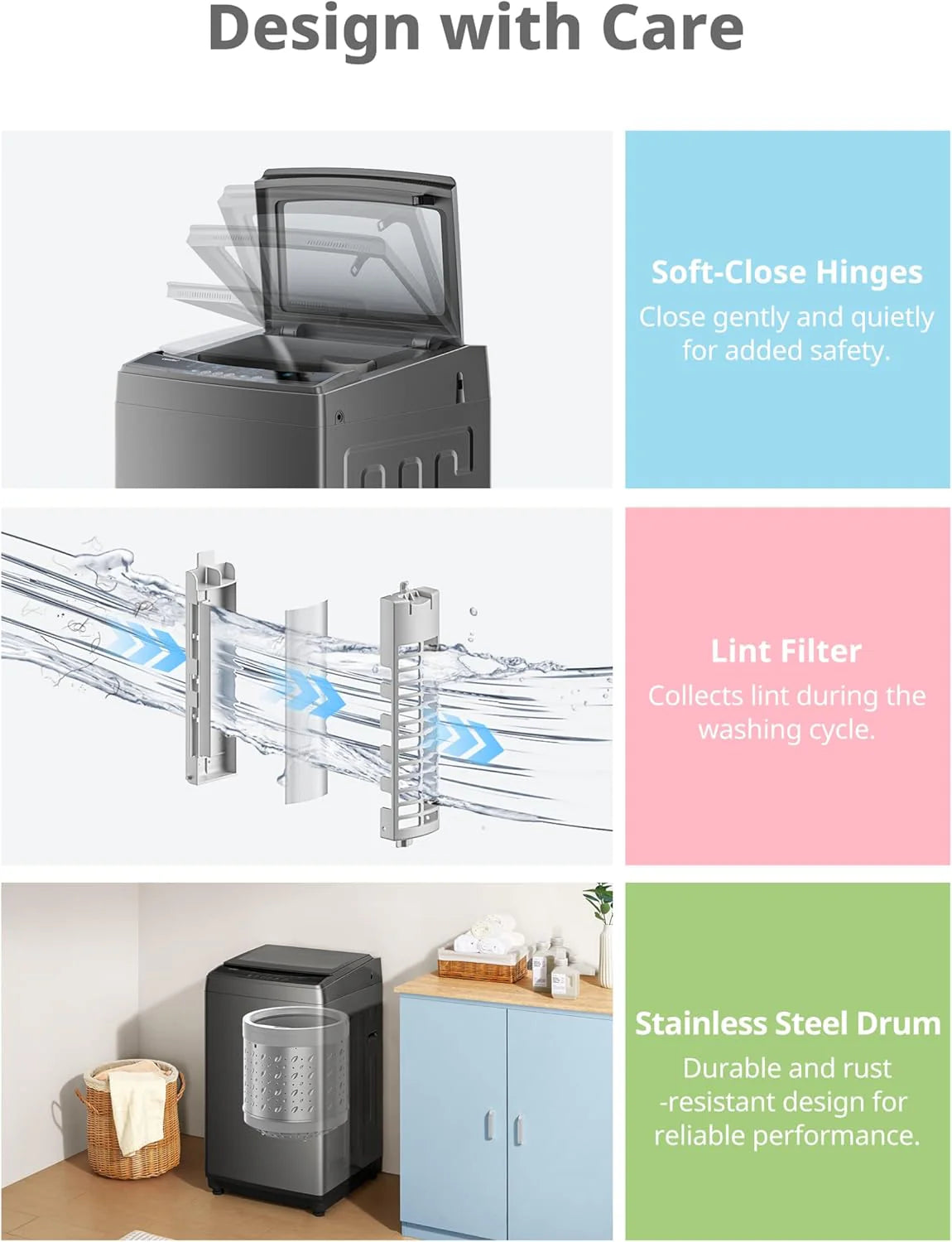 Comfee Portable Washing Machine, 0.9 cu.ft Compact Washer With LED Display, 5 Wash Cycles, 2 Built-in Rollers, Space Saving Full-Automatic Washer