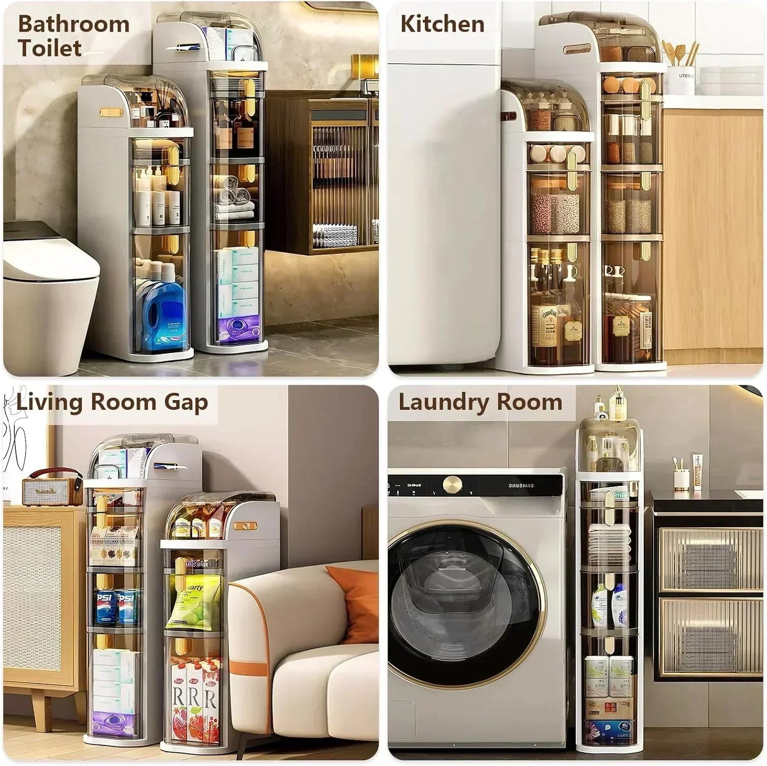 4-Tiers Narrow Bathroom Storage Cabinet 7.1 Slim Bathroom Floor Organizer with Drawers