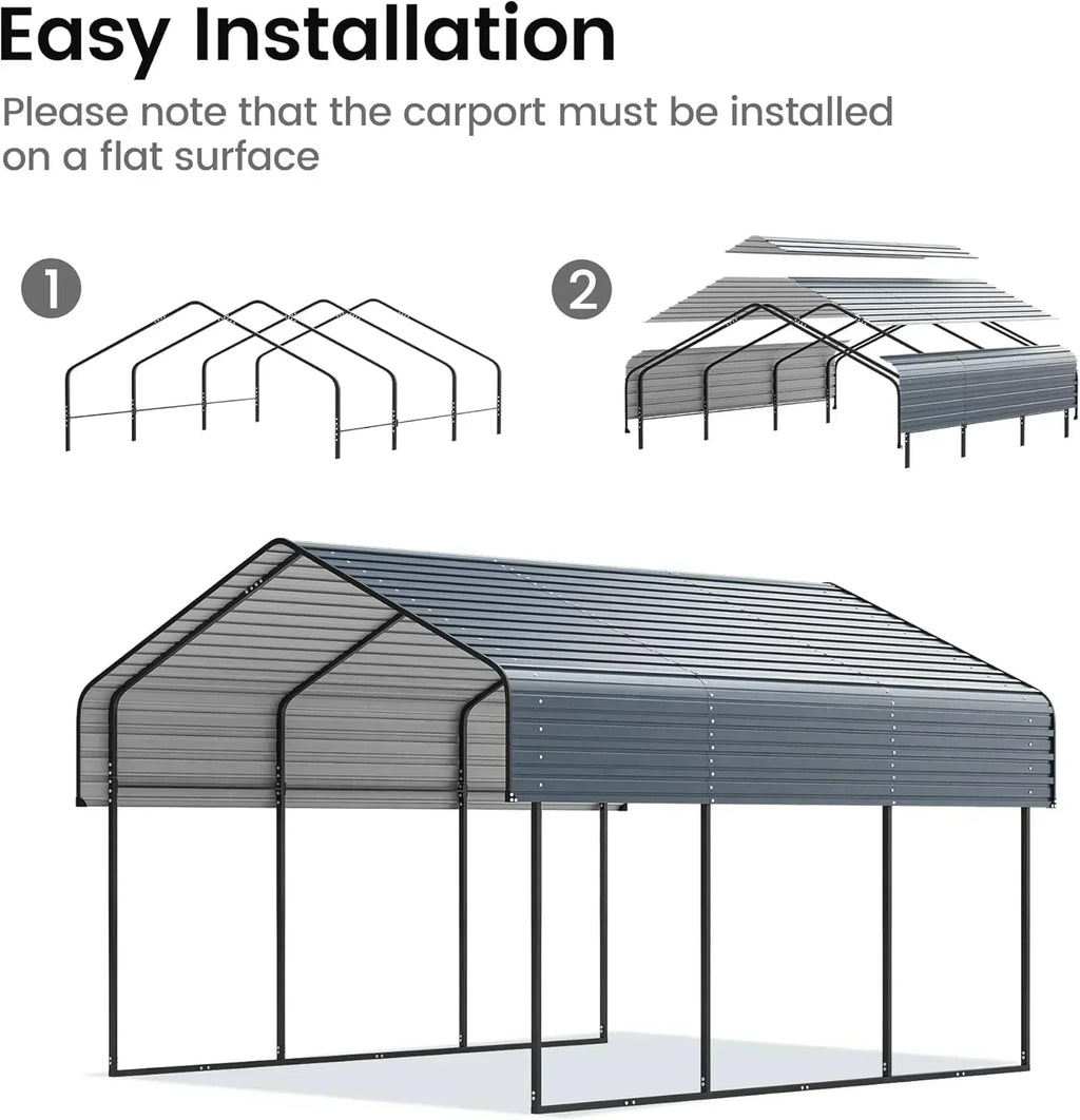 10'x15' Heavy Duty Metal Carport Outdoor Garage Car Shelter Shade with Heavier Frame