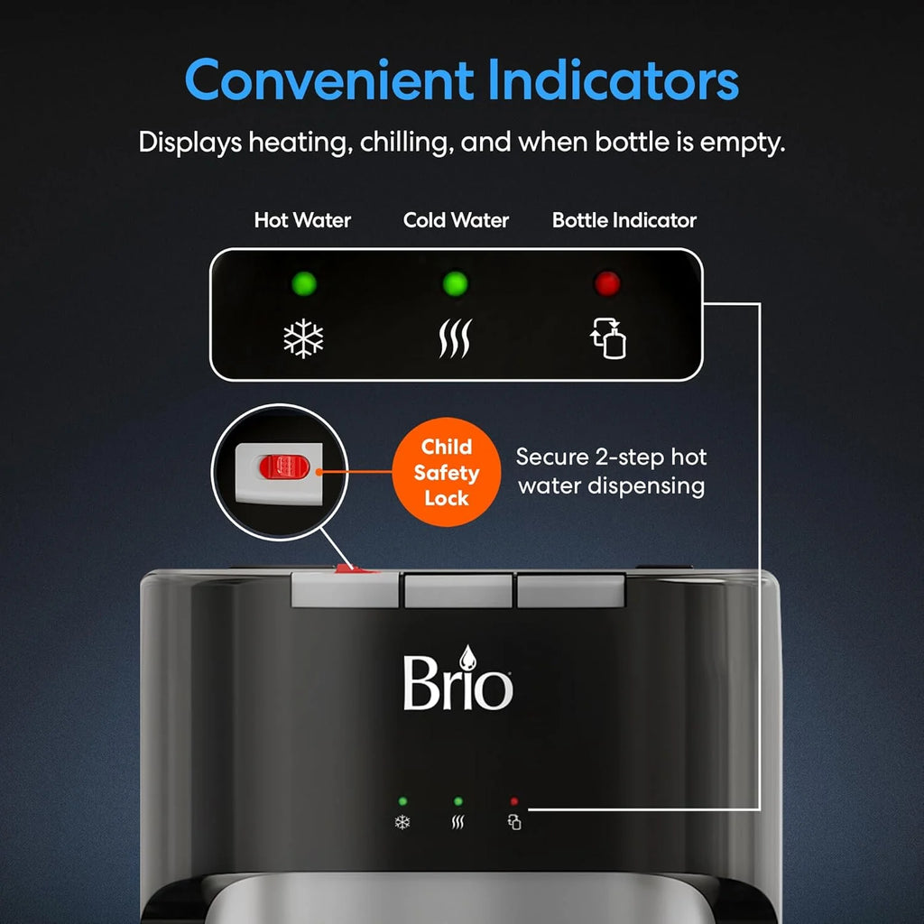 Brio Bottom Loading Water Cooler Dispenser for 5 Gallon Bottles 3 Temperatures with Hot