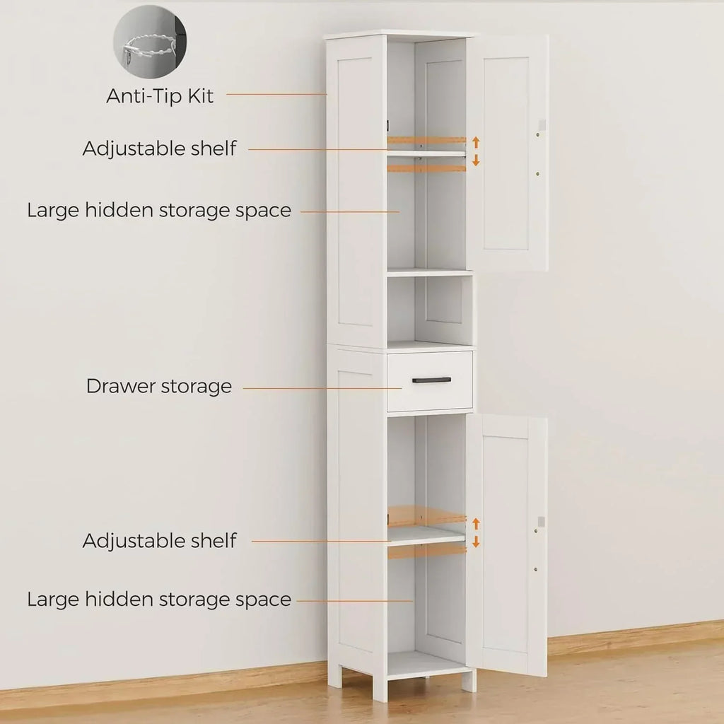 Homhedy 67 H Tall Bathroom Storage Cabinet with 2 Barn Doors and 1 Drawer Narrow Storage Unit
