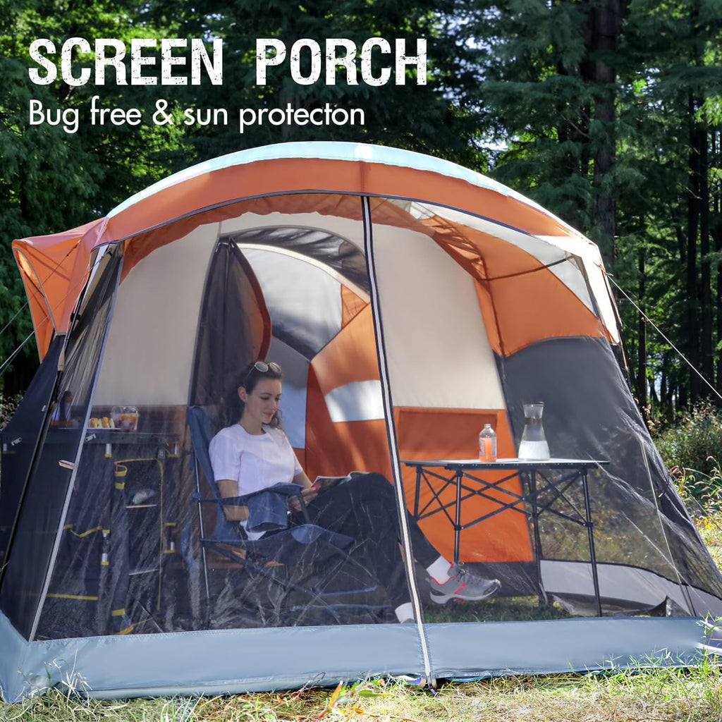 PORTAL 6/8/10 Person Family Camping Tent with Screen Room Water Resistant Big Tunnel Tent