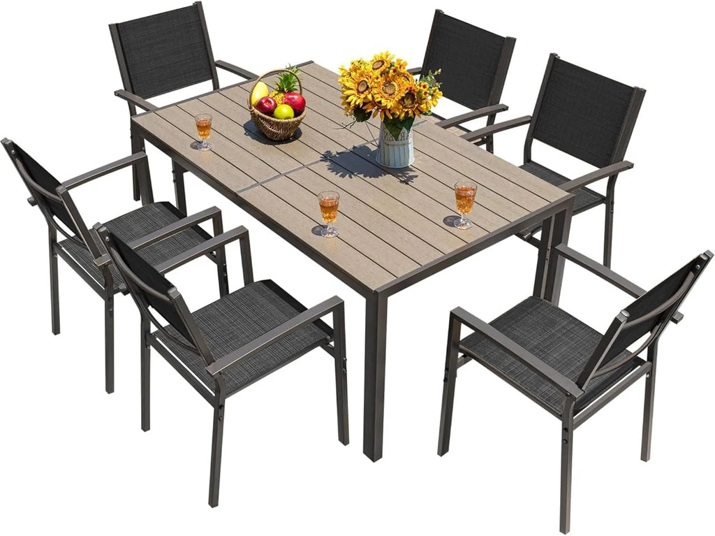 Homall Patio Dining Set 7 Pieces Outdoor Furniture Table and 6 Textilene Chairs, Light Grey