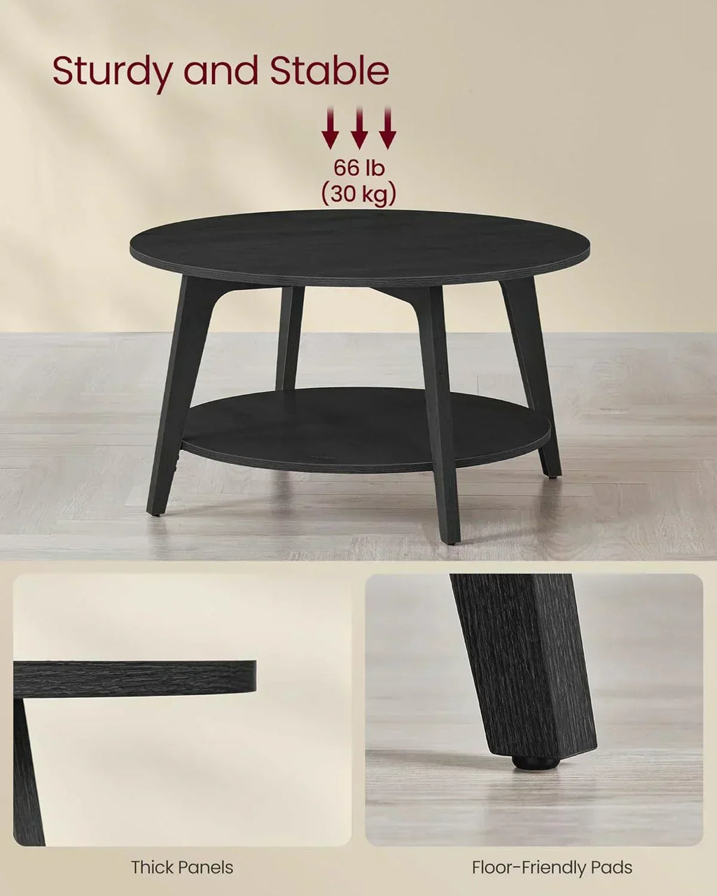 VASAGLE Round Coffee Table 2 Tier Coffee Table with Storage for Living Room 31.5 x 17.7 Inches