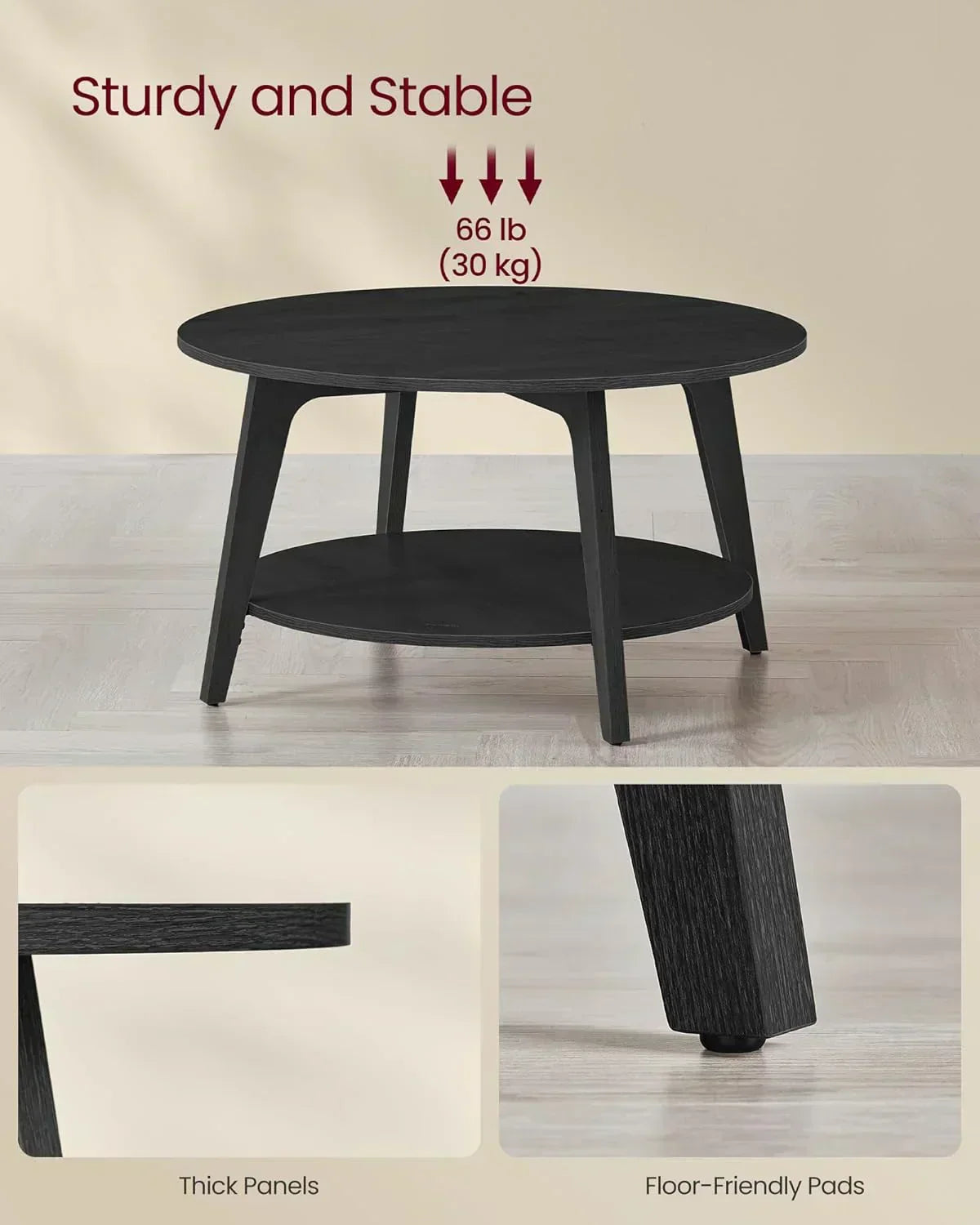 VASAGLE Round Coffee Table 2 Tier Coffee Table with Storage for Living Room 31.5 x 17.7 Inches