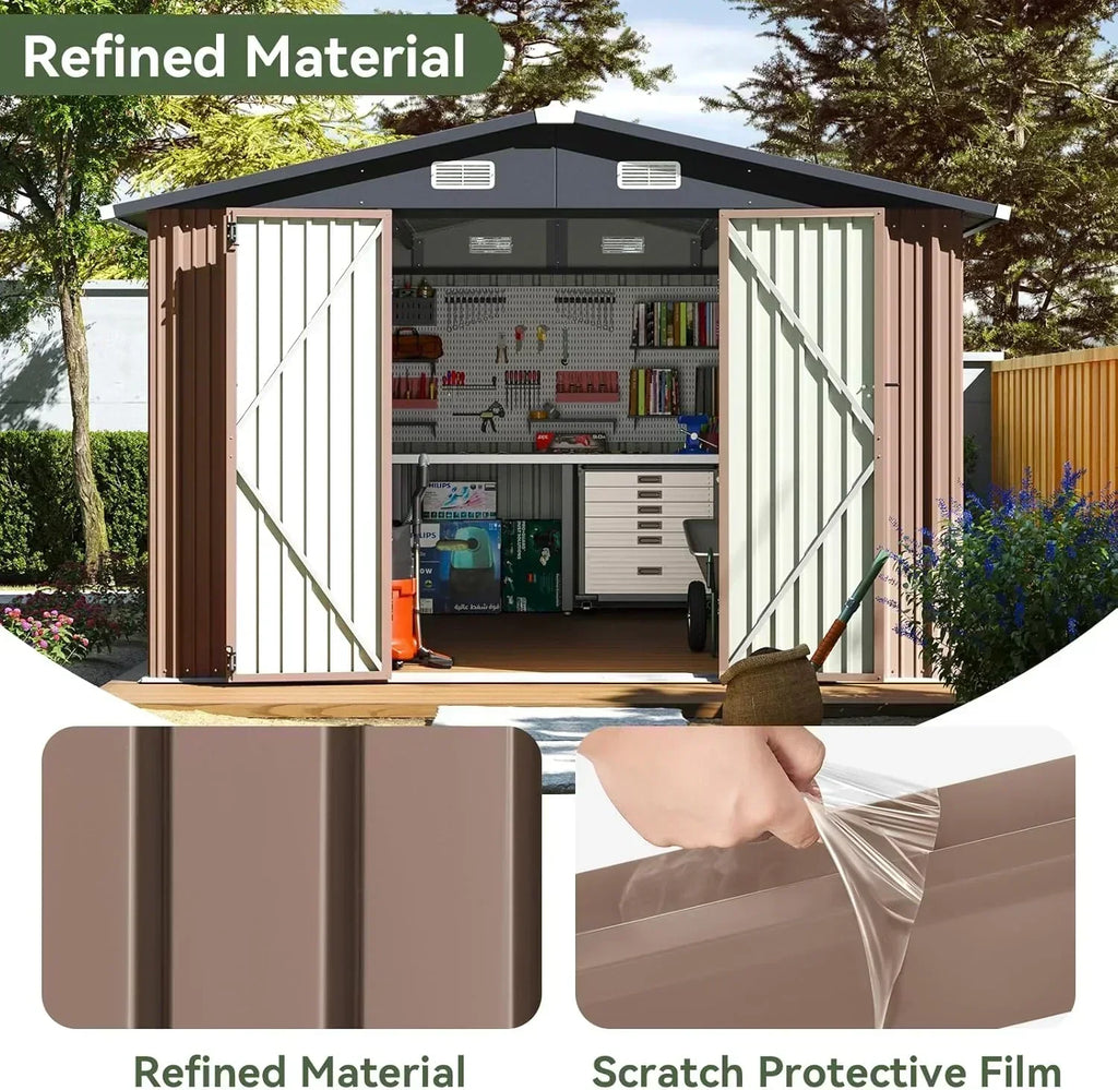 Aoxun 12x10 FT Shed Metal Outdoor Waterproof Storage Shed Steel Utility Garden Tool Shed