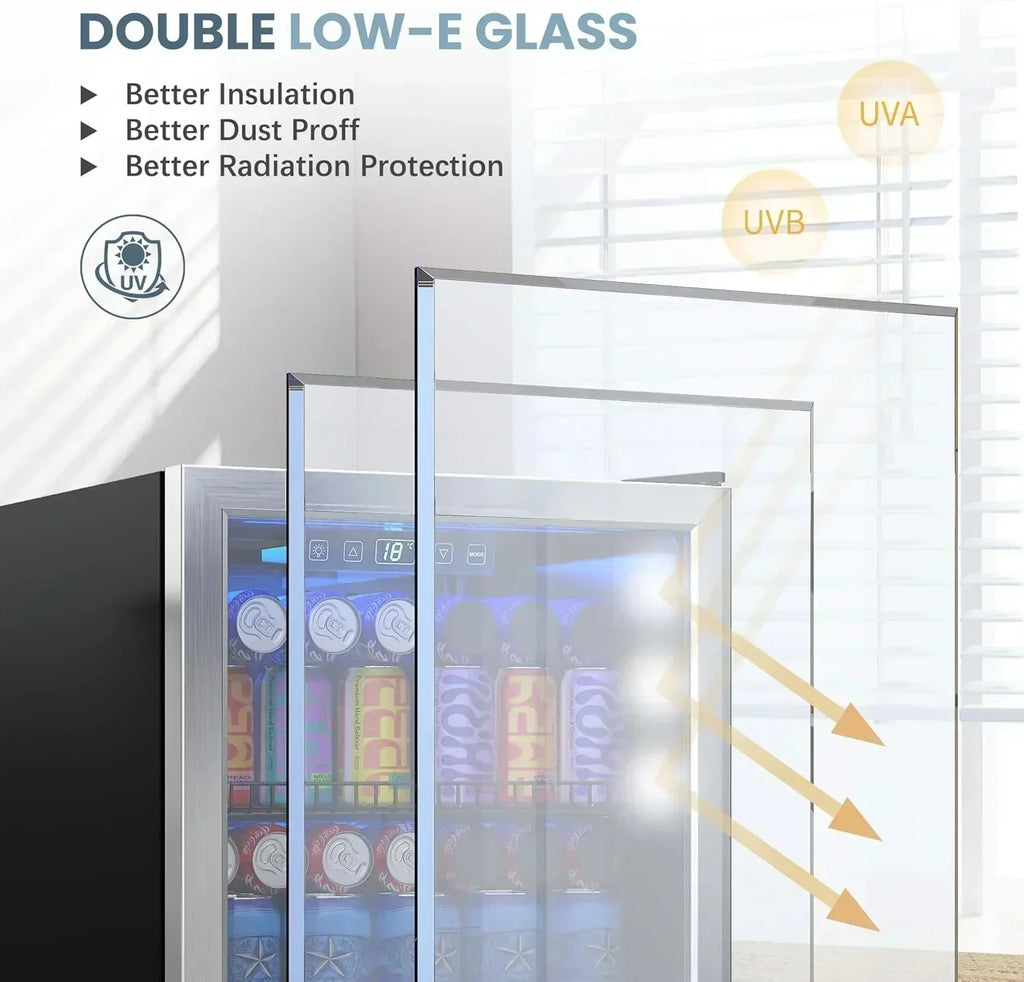 Beverage Refrigerator Cooler-120 Cans Freestanding Mini Fridge Cooler with Glass Door