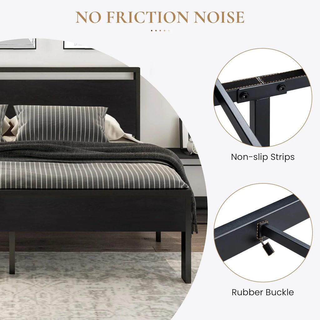 SHA CERLIN 14 Inch Queen Size Metal Platform Bed Frame with Wooden Headboard and Footboard