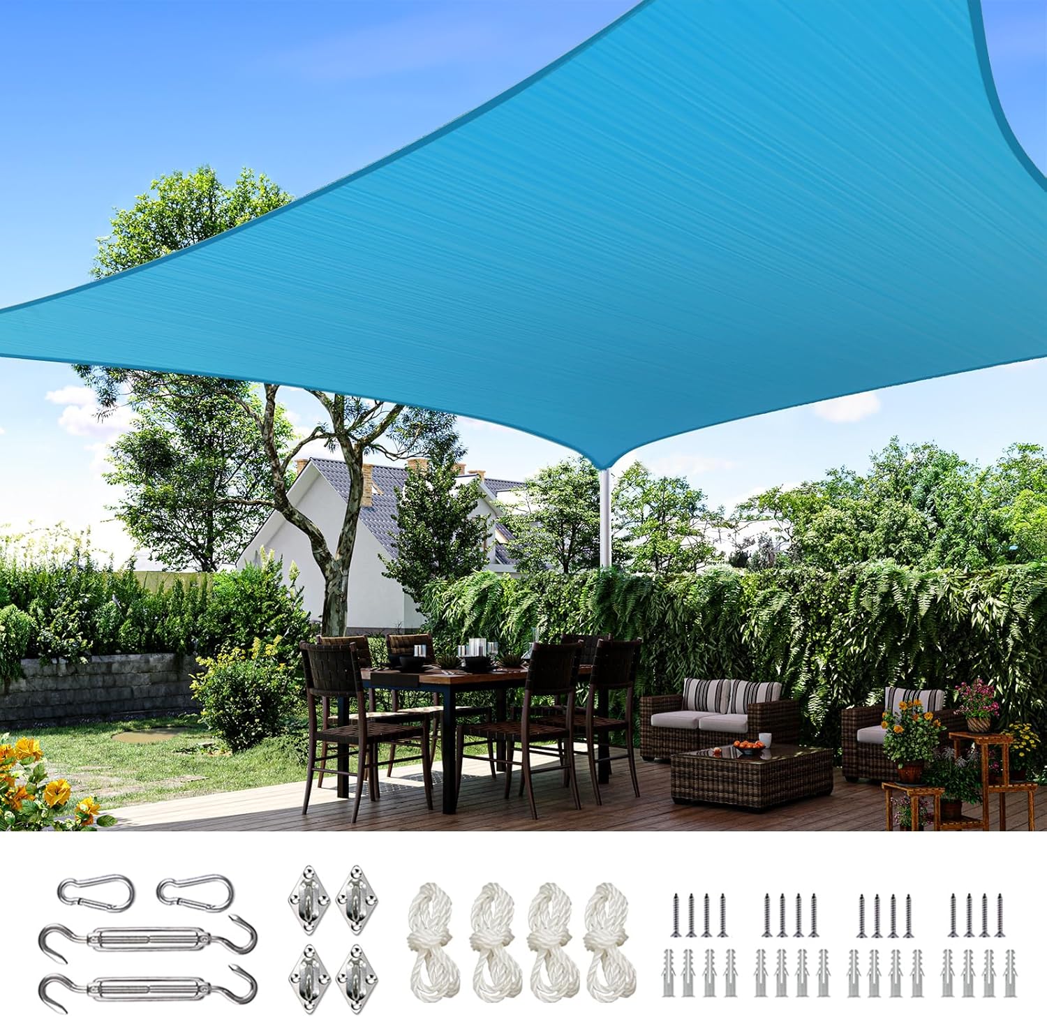 Quictent 20X20FT 185G HDPE Square Sun Shade Sail Canopy 98% UV Block Outdoor Patio Garden with Hardware Kit (Brown)
