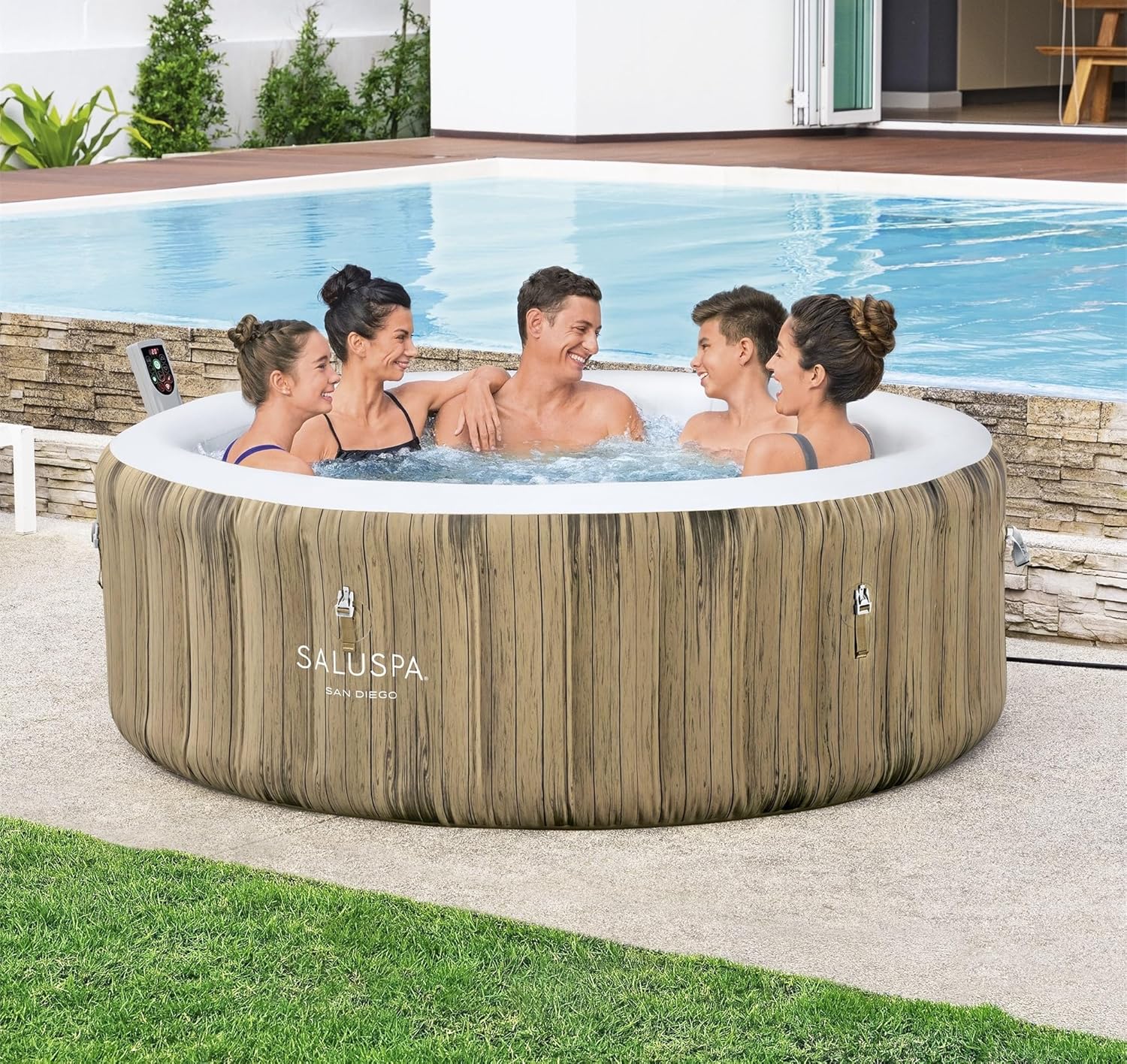 Bestway SaluSpa Miami EnergySense AirJet Inflatable Hot Tub Spa (71 x 26) | Portable Hot Tub with 2 Covers (1 Energy-Efficient Thermal Cover and 1 Standard Cover) | Fits Up to 2-4 Persons | Black