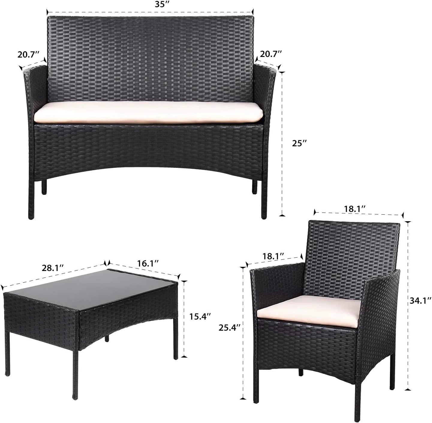 Homall 4 Pieces Outdoor Patio Furniture Sets Rattan Chair Wicker Set, Outdoor Indoor Use Backyard Porch Garden Poolside Balcony Furniture Sets (Grey)