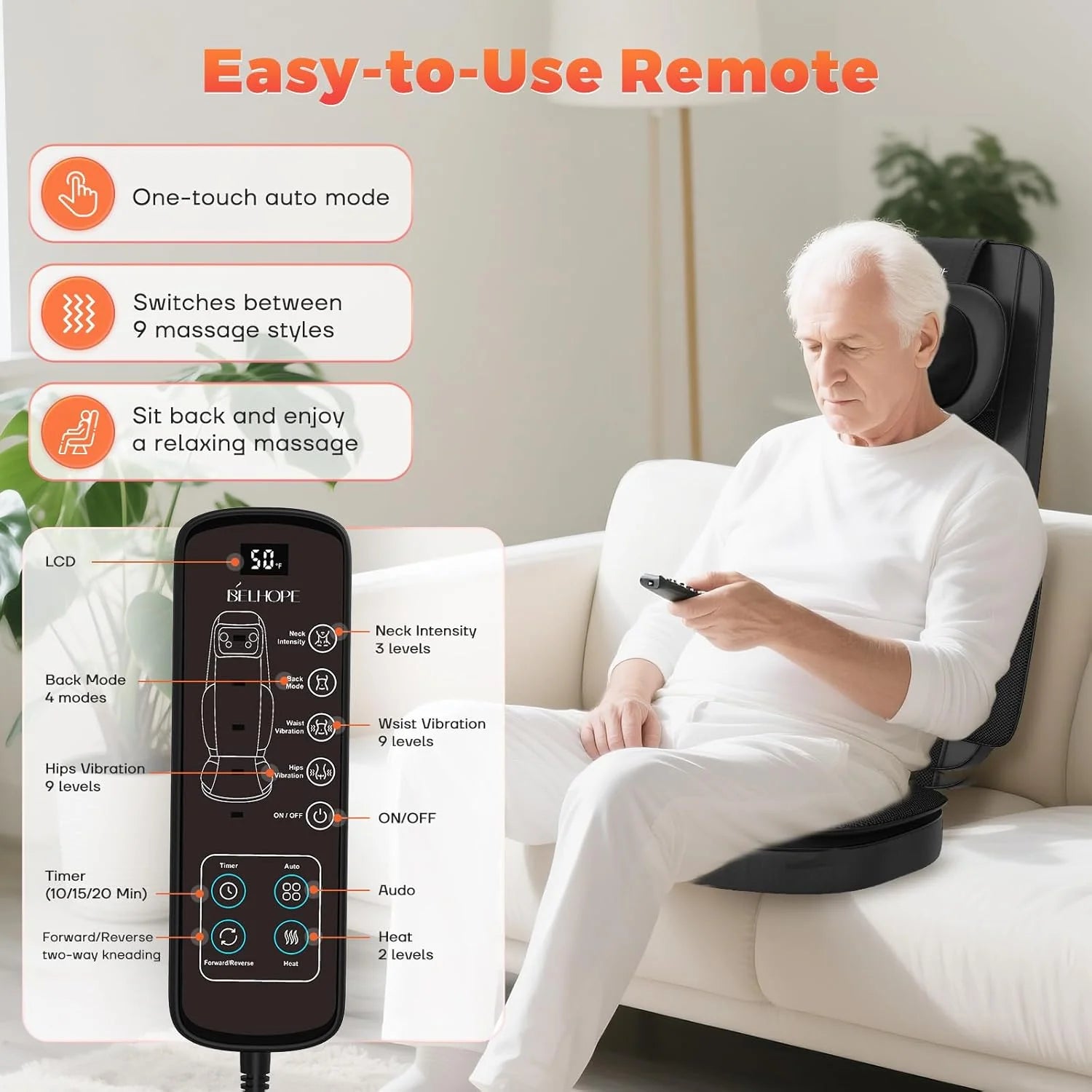 4D Kneading Back Massager Comfortable Chair Back Massager, Home Office Shiatsu Neck Massager Christmas Gift for Men and Women Parents