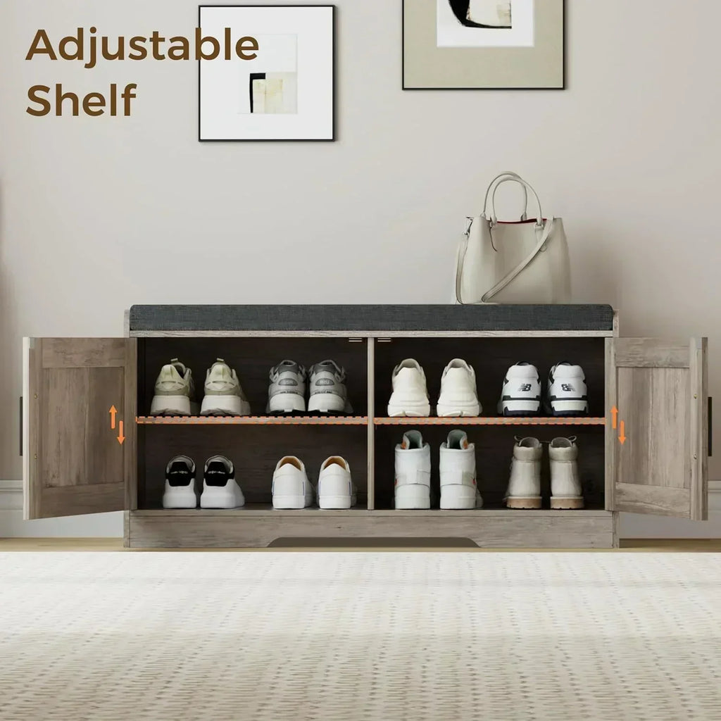 2-Tier Storage Bench Shoe Bench with Thickened Padded Seat Cushion Entryway Bench