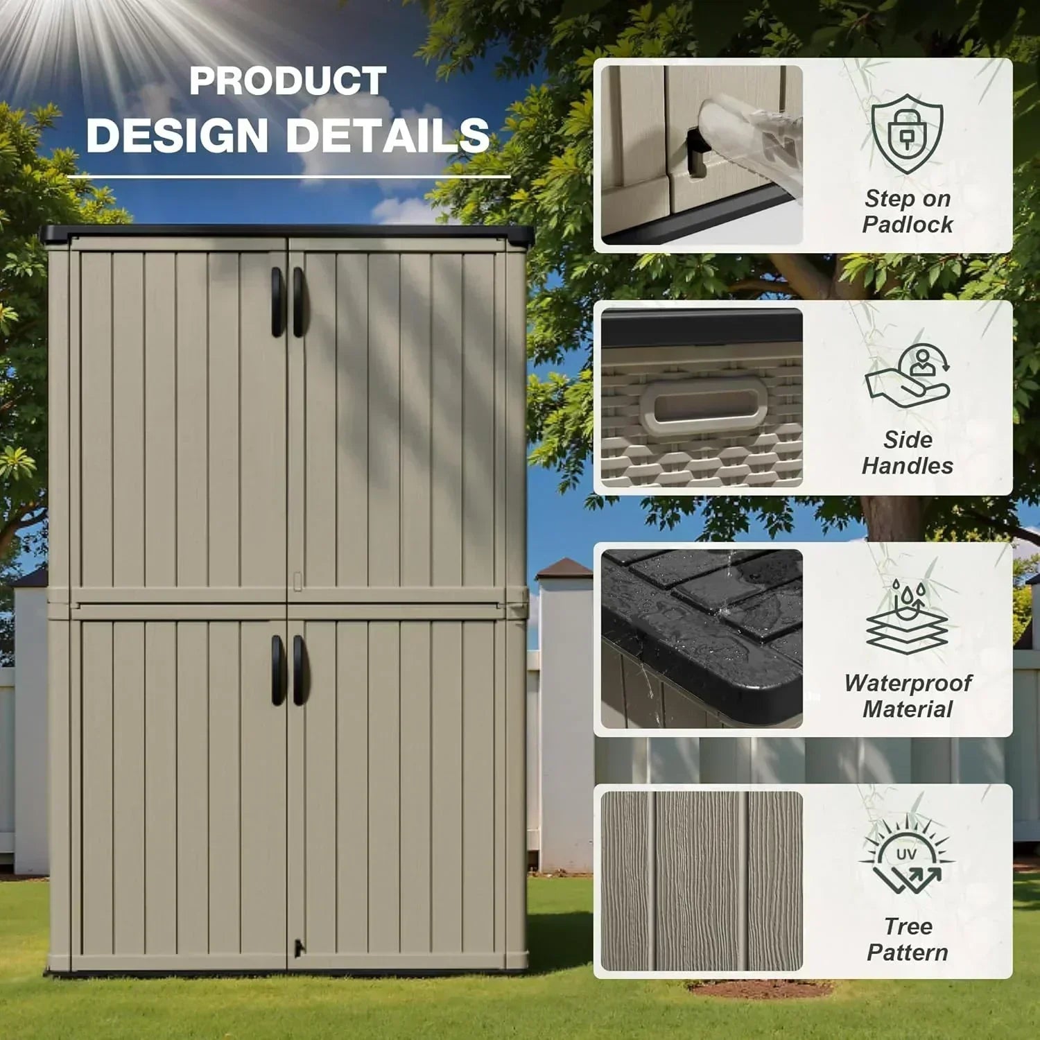 Greesum Outdoor Horizontal Storage Shed 27 Cu.ft Resin Large Storage Box for Garden Patio