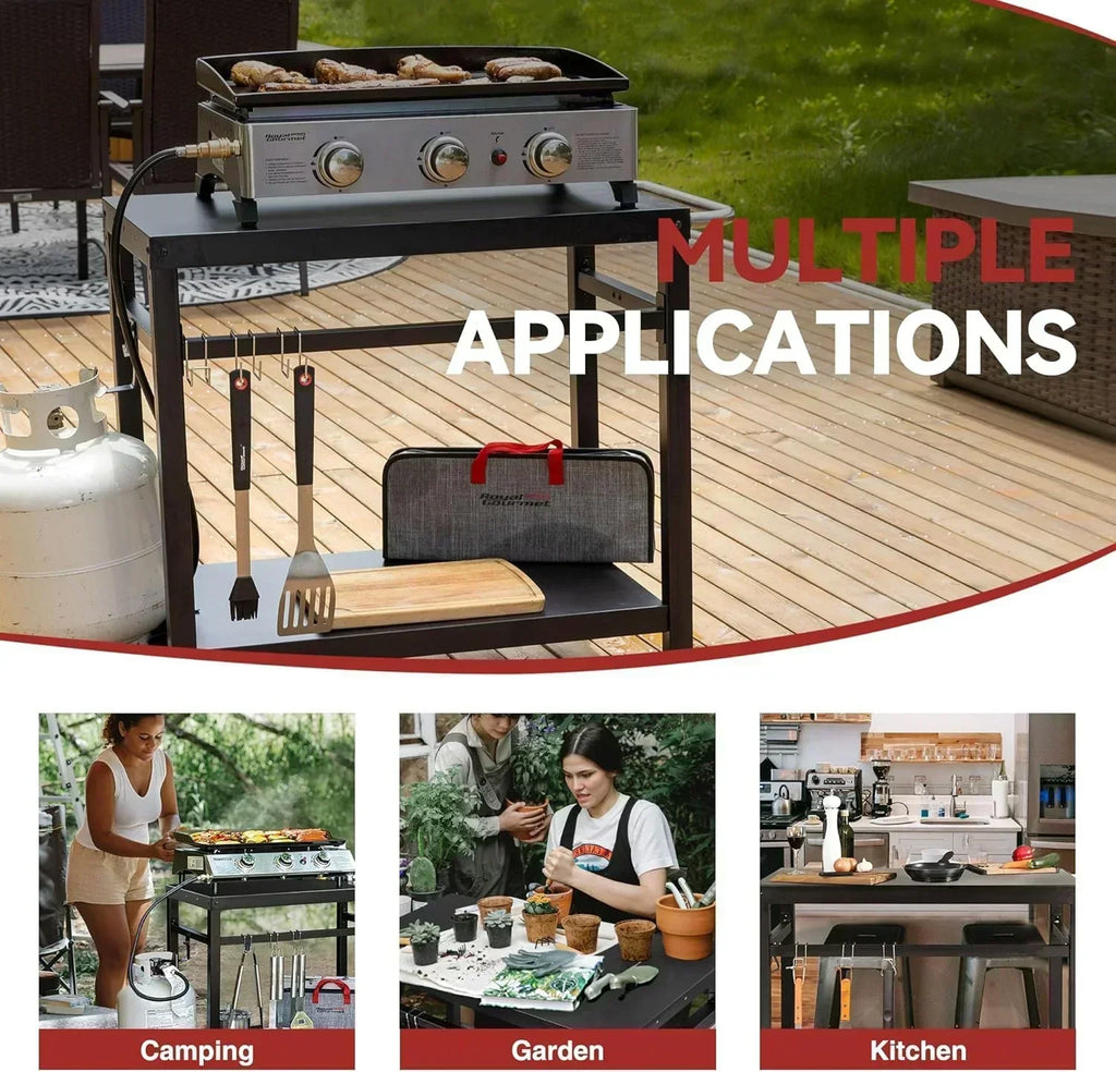 Royal Gourmet Dining Cart Table with Double-Shelf Movable Stainless Steel Flat Top Grill Cart