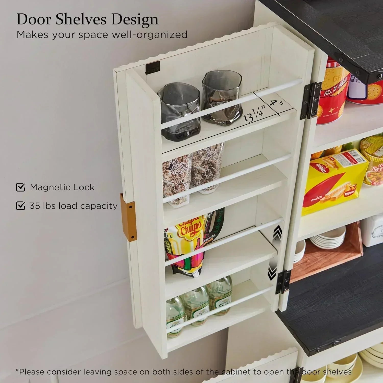 Fluted Pantry Cabinet 72 Tall Modern Storage Cabinet with 4 Doors Organizer Drawer