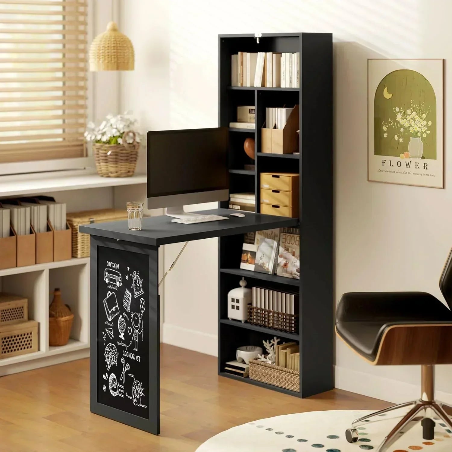 Folding convertible writing desk wall mounted desk cabinet multifunctional home workstation