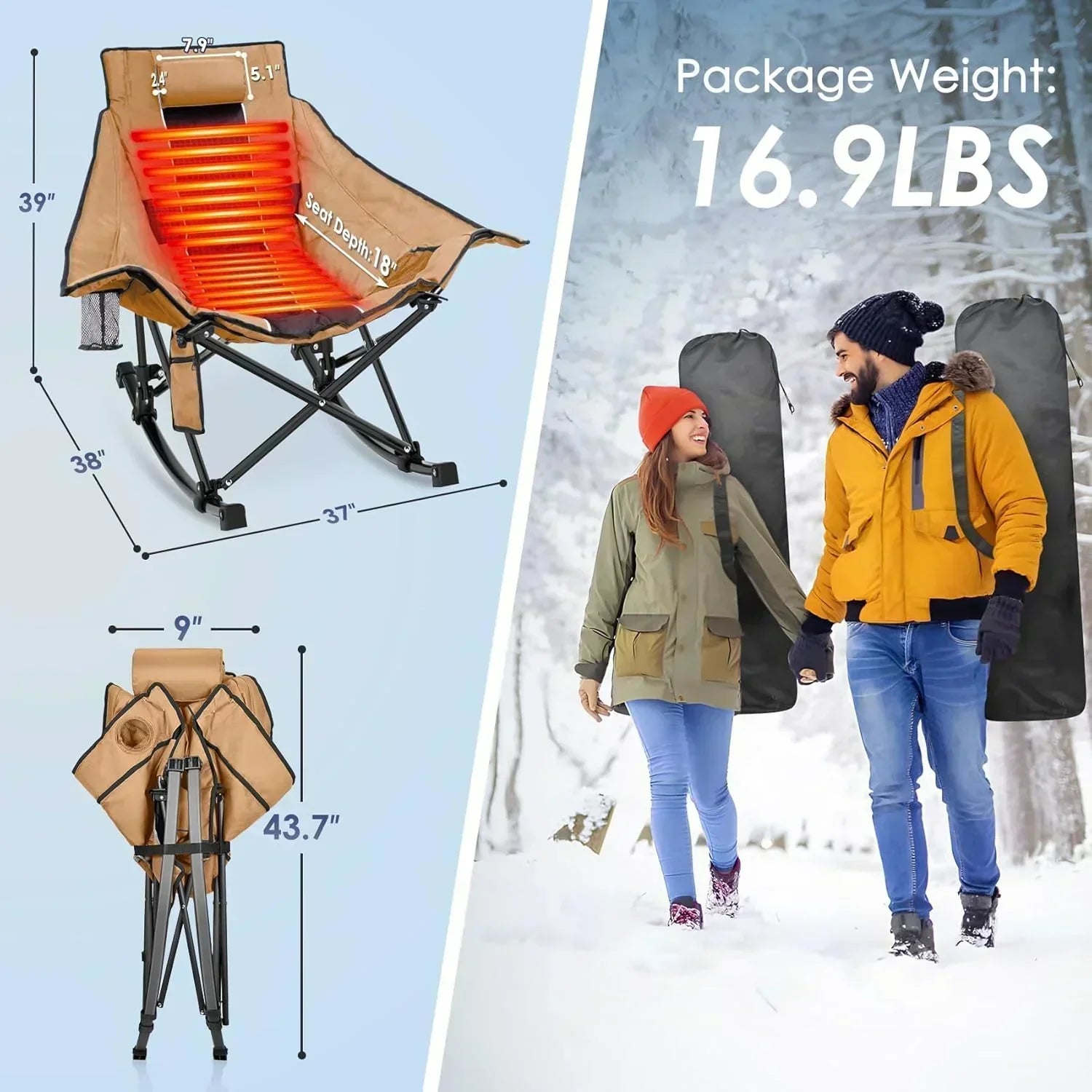 Heated Camping Chair Extra Large Heated Chair Outdoor Sports Chair with 3 Heat Levels on Back